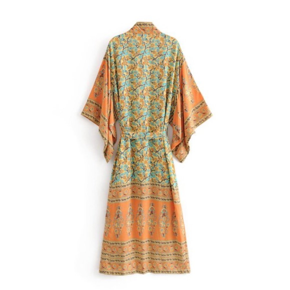 Bohemian Floral Longline Cardigan Kimono - Mustard - Picture 3 of 3